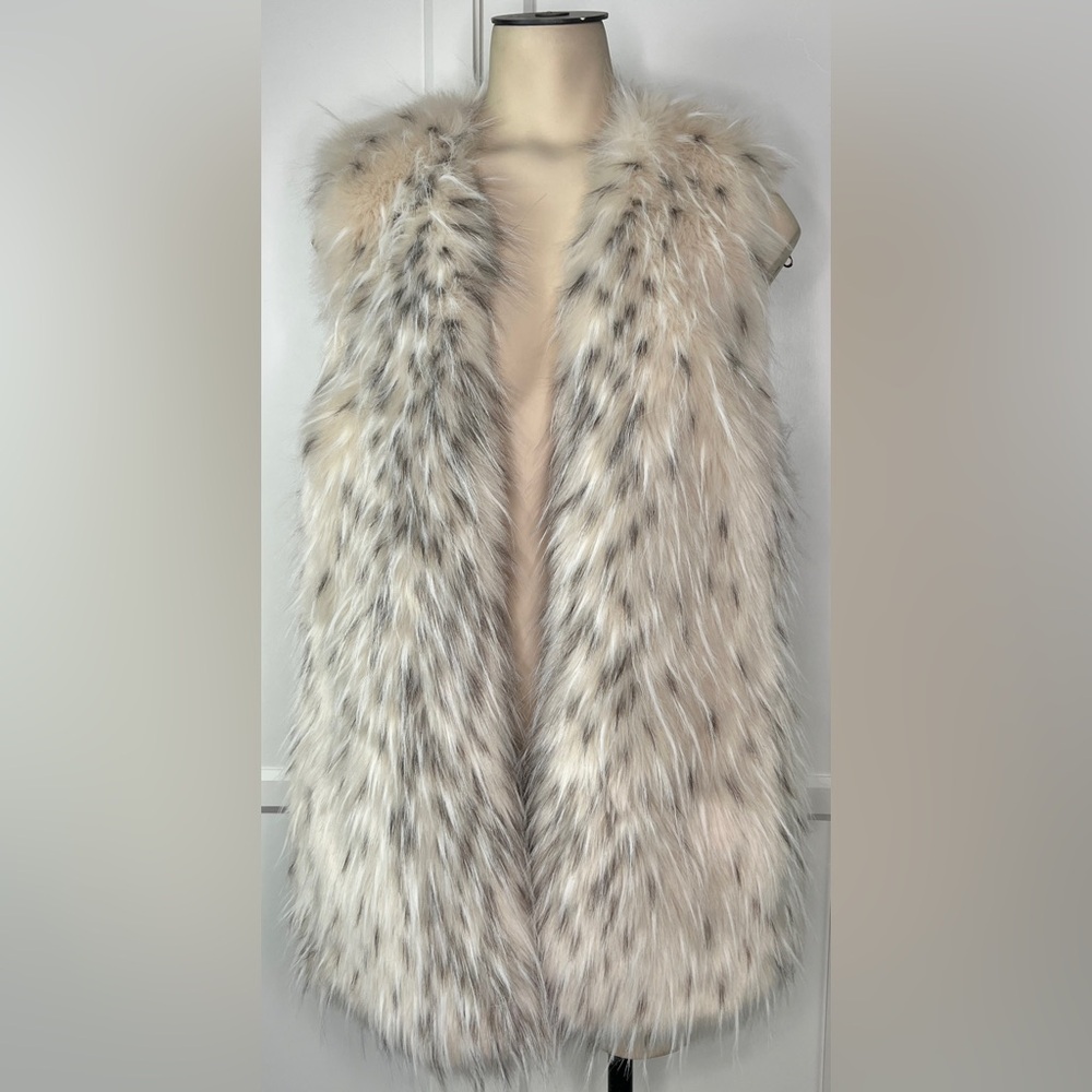 Zara Basic Faux Fur Long Vest Cream Beige Gray Fluffy Sleeveless